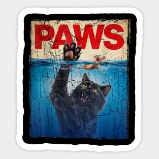vintage Paws Parody Black Cat Chasing a Cute Scared Mouse Top Kitten Sticker